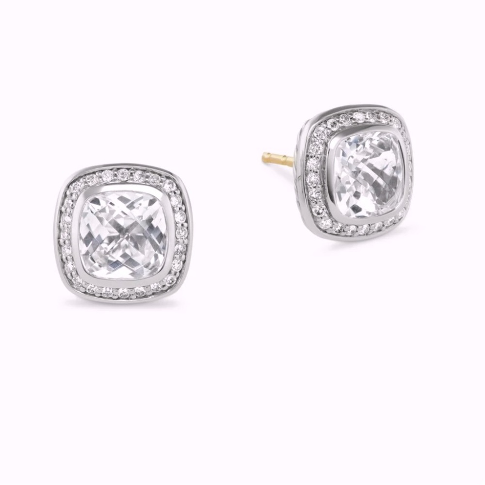 David Yurman, Petite Albion studs. Sterling silver with white topez and Dimond